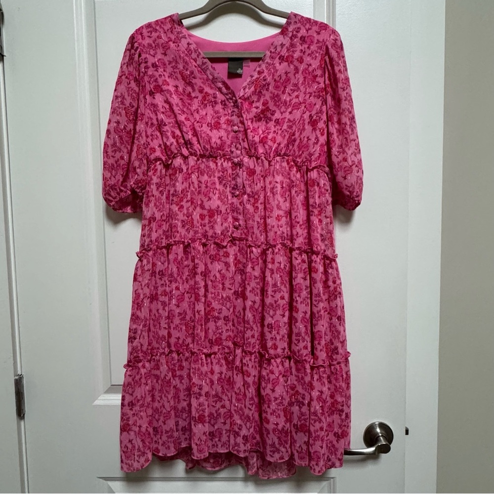 Taylor Pink Floral Tiered Dress